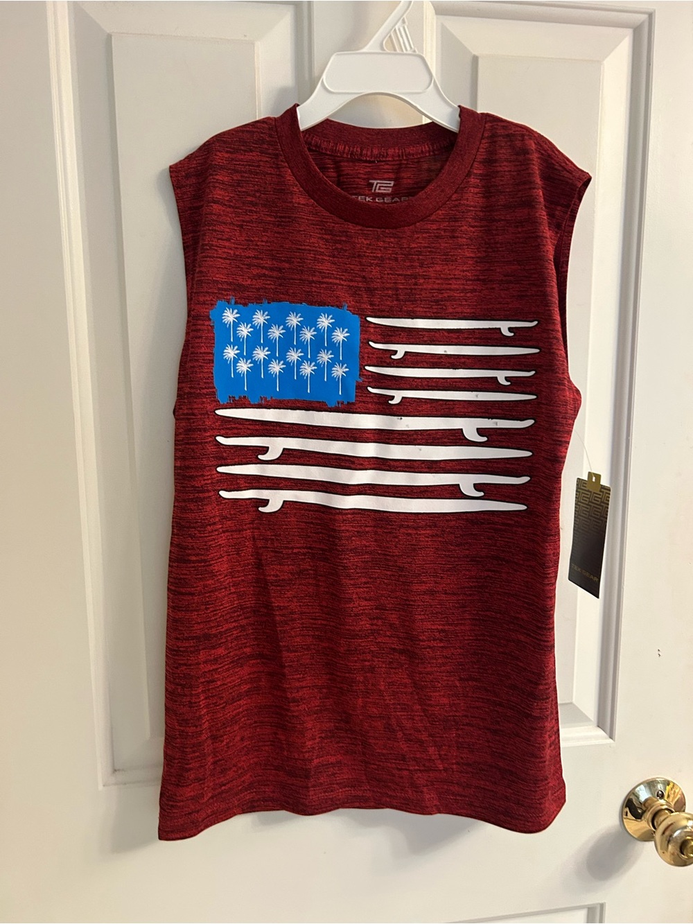 NWT- Tek Gear Red Sleeveless Boys' Flag Graphic Tank
